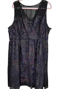 Lane Bryant Eyelet Floral Dress Black 28 Colorful Tropical Cottage Flowy Classic